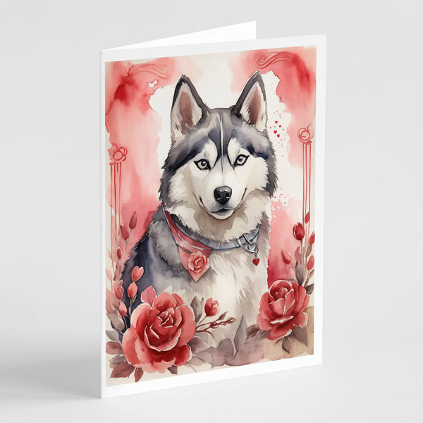 Buy this Siberian Husky Valentine Roses Greeting Cards Pack of 8