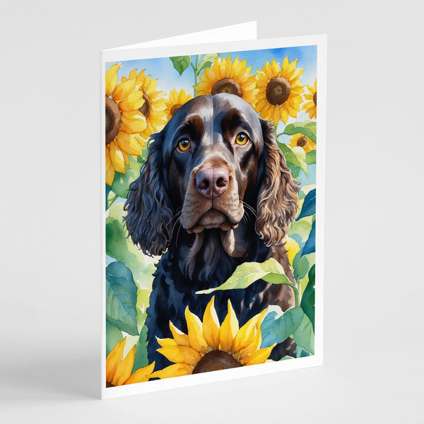 Buy this American Water Spaniel in Sunflowers Greeting Cards Pack of 8