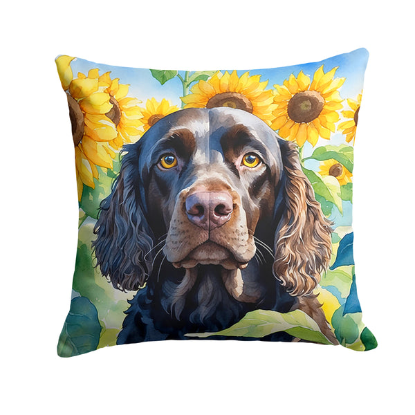 Buy this American Water Spaniel in Sunflowers Throw Pillow