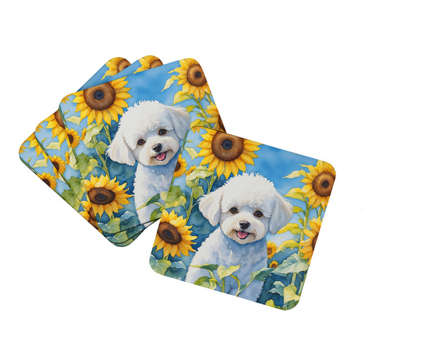 Buy this Bichon Frise in Sunflowers Foam Coasters