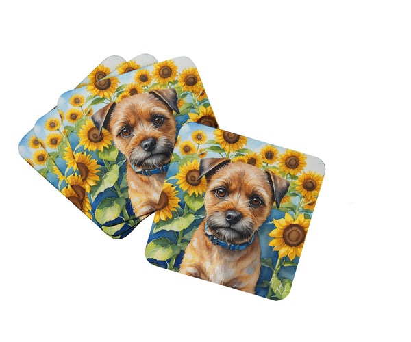Buy this Border Terrier in Sunflowers Foam Coasters