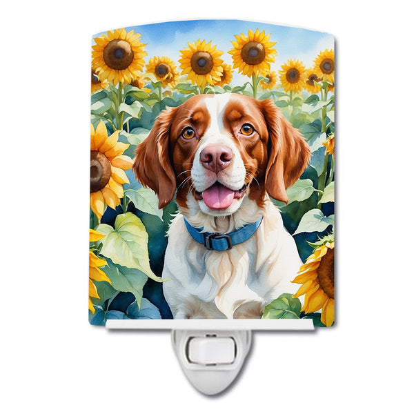 Buy this Brittany Spaniel in Sunflowers Ceramic Night Light