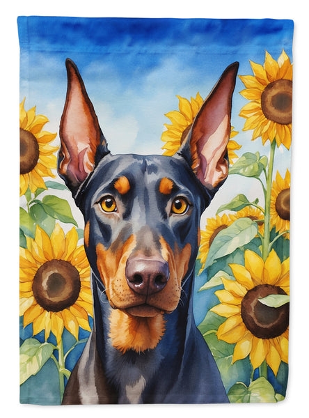 Buy this Doberman Pinscher in Sunflowers House Flag