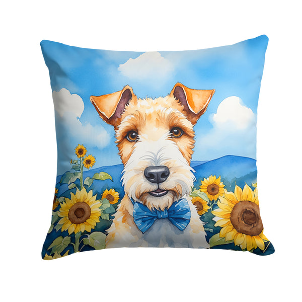 Buy this Fox Terrier in Sunflowers Throw Pillow