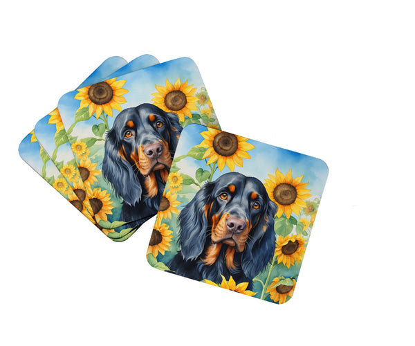 Buy this Gordon Setter in Sunflowers Foam Coasters