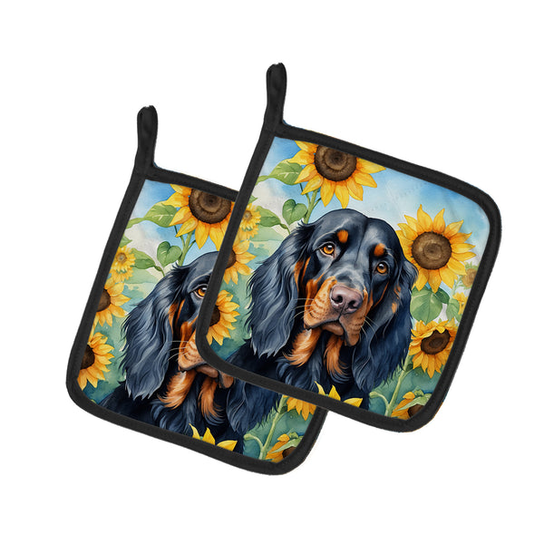 Buy this Gordon Setter in Sunflowers Pair of Pot Holders