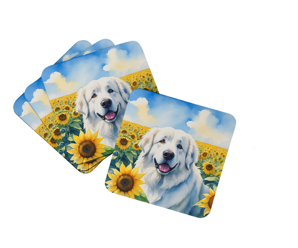 Buy this Great Pyrenees in Sunflowers Foam Coasters