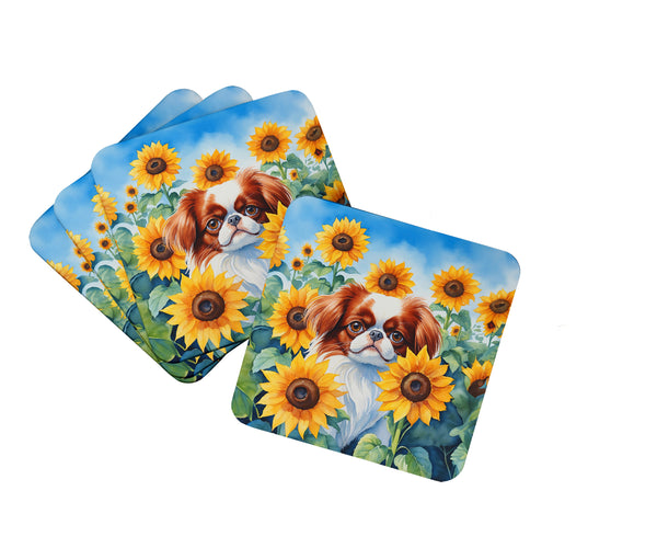 Buy this Japanese Chin in Sunflowers Foam Coasters