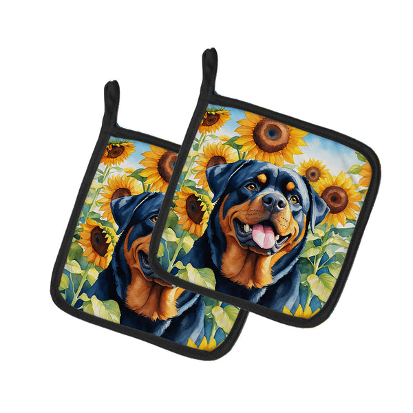 Buy this Rottweiler in Sunflowers Pair of Pot Holders