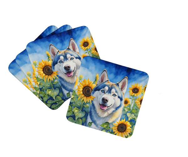 Buy this Siberian Husky in Sunflowers Foam Coasters