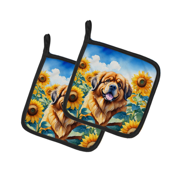 Buy this Tibetan Mastiff in Sunflowers Pair of Pot Holders