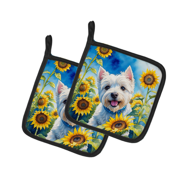 Buy this Westie in Sunflowers Pair of Pot Holders