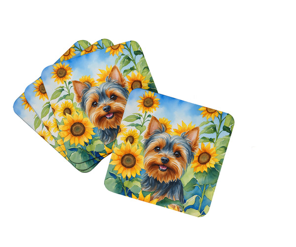 Buy this Yorkshire Terrier in Sunflowers Foam Coasters