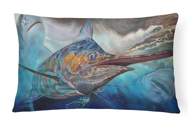 Running The Guantlet Blue Marlin Canvas Fabric Decorative Pillow JMA2000PW1216 by Caroline's Treasures