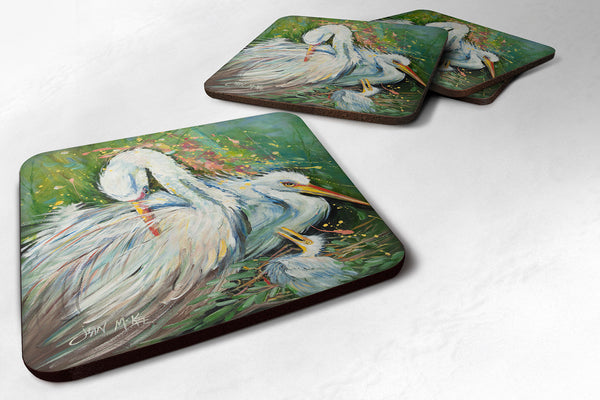 Set of 4 White Egret in the rain Foam Coasters JMK1210FC - the-store.com