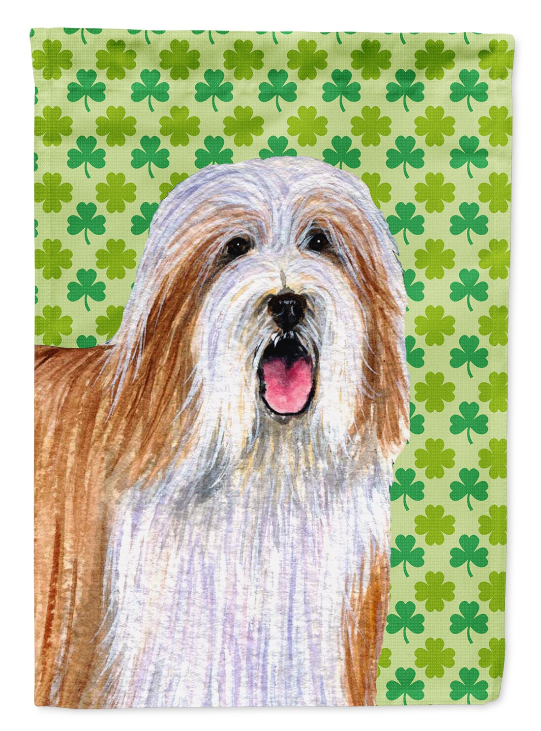 Bearded+Collie+St.+Patrick's+Day+Shamrock+Portrait+Flag+Garden+Size.