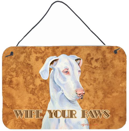 White Great Dane Wipe your Paws Aluminium Metal Wall or Door Hanging Prints by Caroline's Treasures