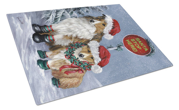 Sheltie Christmas Santa Stop Glass Cutting Board Large PPP3188LCB by Caroline's Treasures