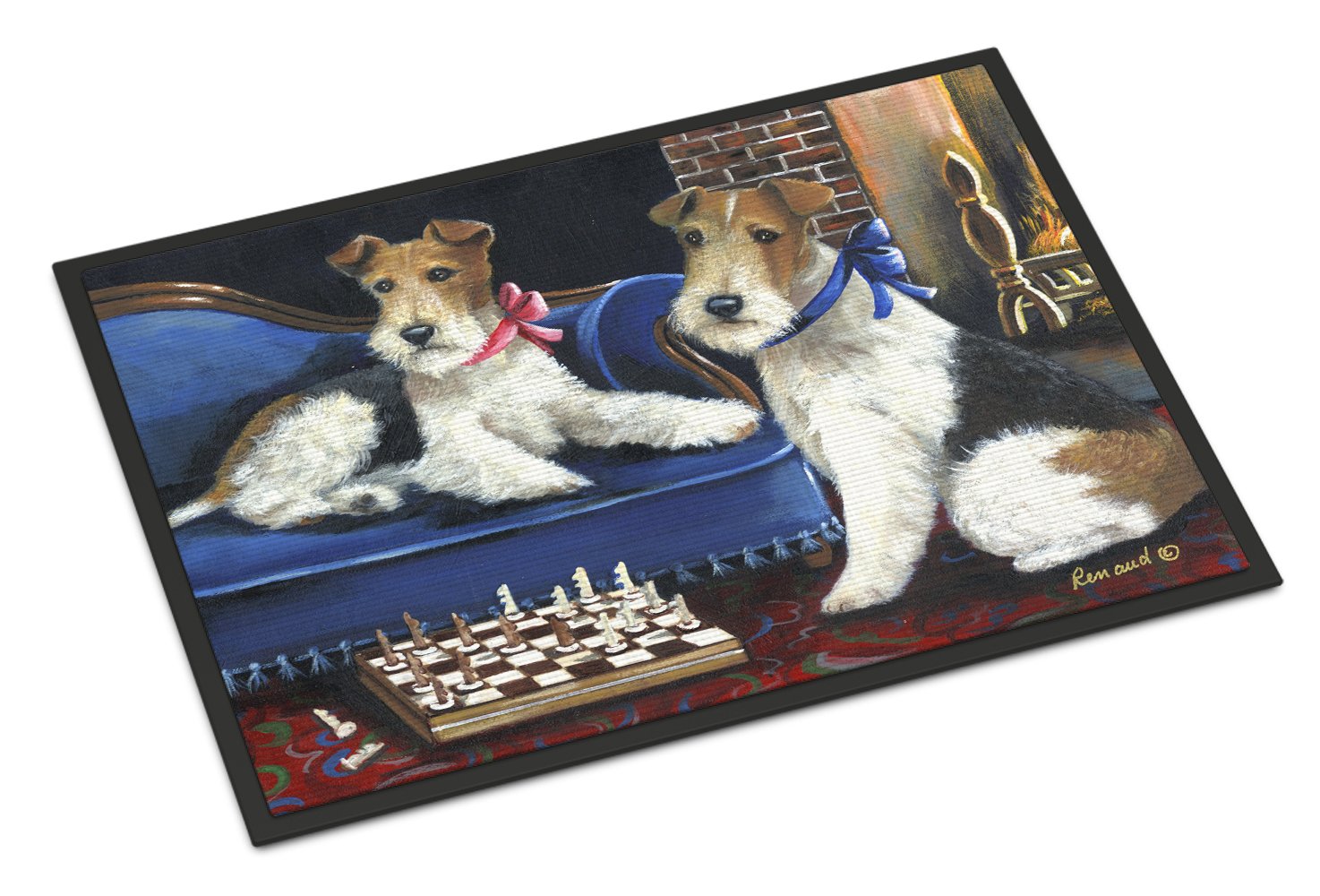 Fox Terrier Checkmates Indoor or Outdoor Mat 24x36 PPP3261JMAT