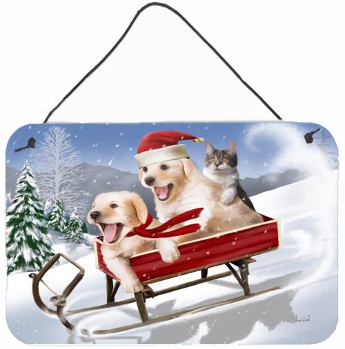 Dogs+and+Kitten+in+Sled+Need+for+Speed+Wall+or+Door+Hanging+Prints+PTW2015DS812+by+Caroline's+Treasures