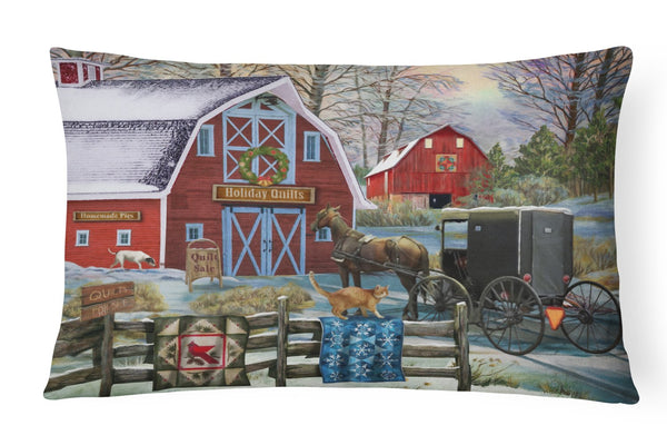 Christmas Holiday Quilt Shop Barn Canvas Fabric Decorative Pillow PTW2064PW1216 by Caroline's Treasures