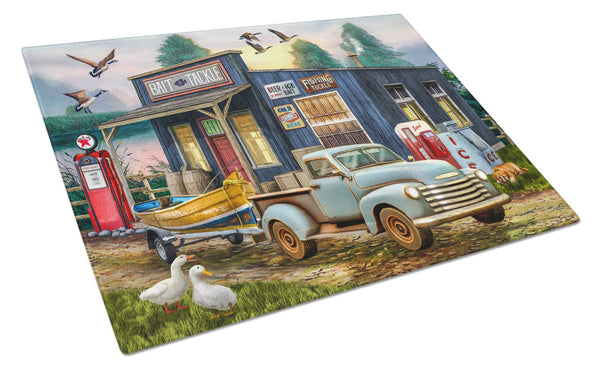 Early Bird Catches the Fish Bait Shop Glass Cutting Board Large PTW2065LCB by Caroline's Treasures