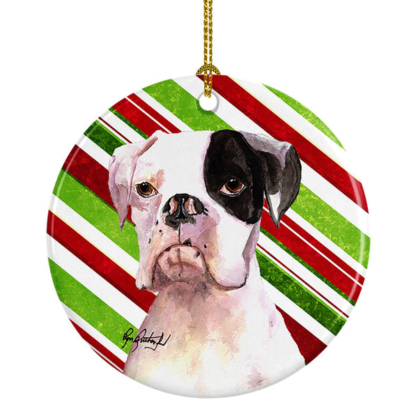 Cooper Candy Stripe Boxer Christmas Ceramic Ornament by Caroline's Treasures