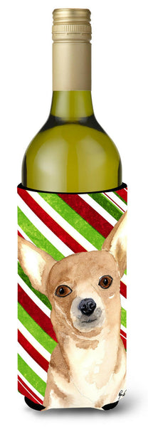 Candy Stripe Chihuahua Christmas Wine Bottle Beverage Insulator Beverage Insulator Hugger  RDR3010LITERK by Caroline's Treasures