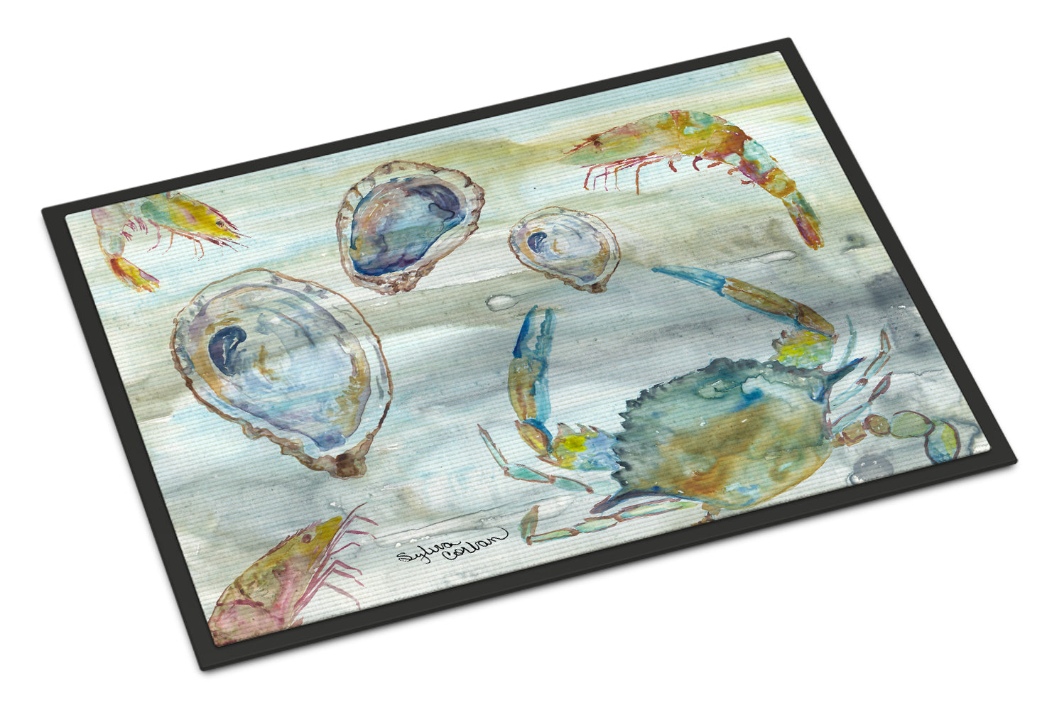 Crab, Shrimp and Oyster Watercolor Indoor or Outdoor Mat 18x27 SC2010MAT