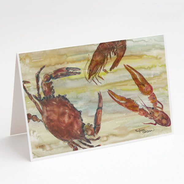 Buy this Crab, Shrimp, Oyster Yellow Sky Greeting Cards and Envelopes Pack of 8