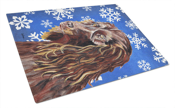 Boykin Spaniel Blue Snowflake Winter Glass Cutting Board Large by Caroline's Treasures