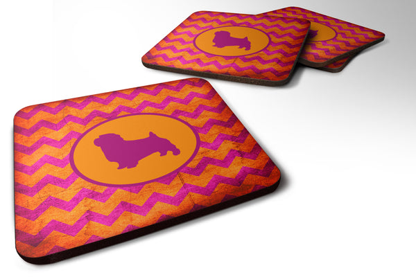 Set of 4 Norfolk Terrier Chevron Pink and Orange Foam Coasters - the-store.com