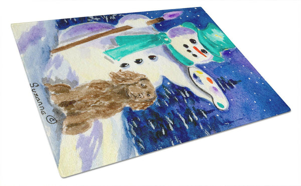 Artist Snowman with Boykin Spaniel Glass Cutting Board Large by Caroline's Treasures