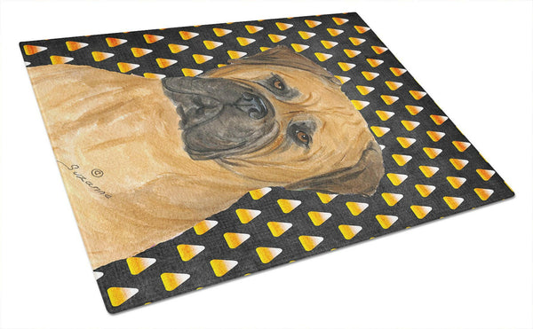 Bullmastiff Candy Corn Halloween Portrait Glass Cutting Board Large by Caroline's Treasures