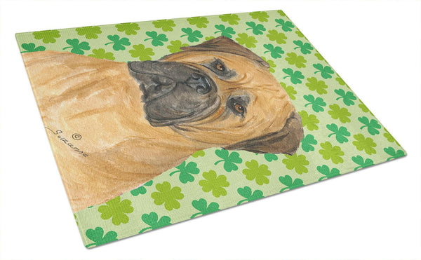 Bullmastiff St. Patrick's Day Shamrock Portrait Glass Cutting Board Large by Caroline's Treasures