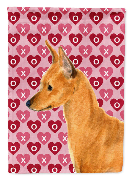 Min Pin Hearts Love and Valentine's Day Portrait Flag Garden Size.