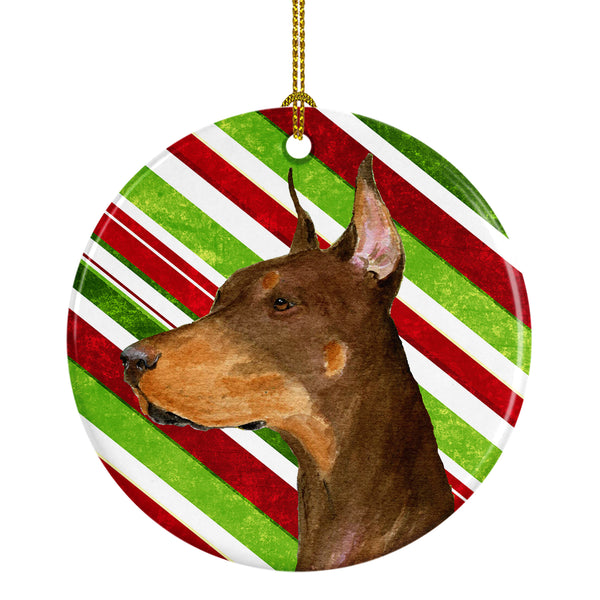 Doberman Candy Cane Holiday Christmas Ceramic Ornament SS4537 - the-store.com