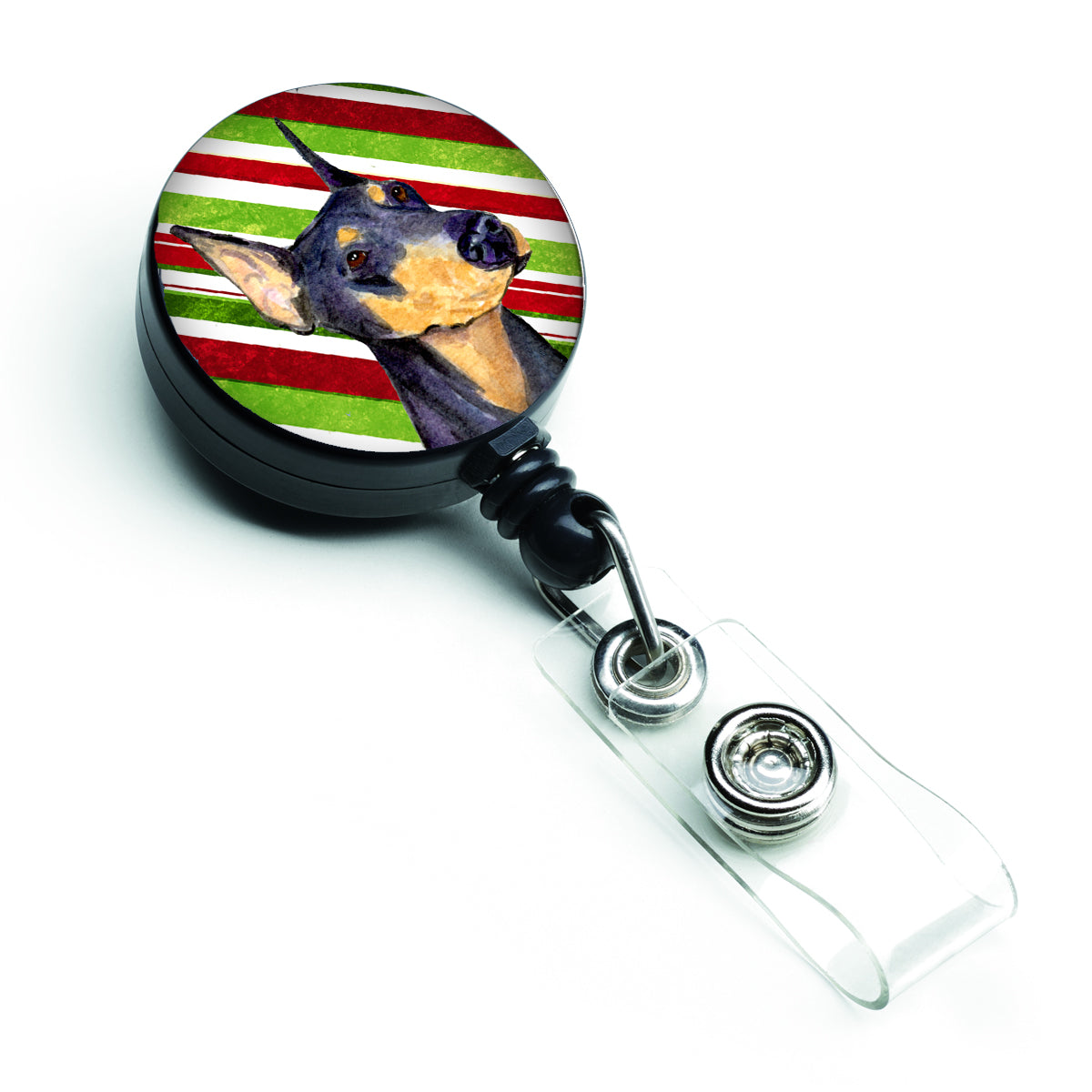 Portuguese Water Dog Candy Cane Christmas Retractable Badge Reel