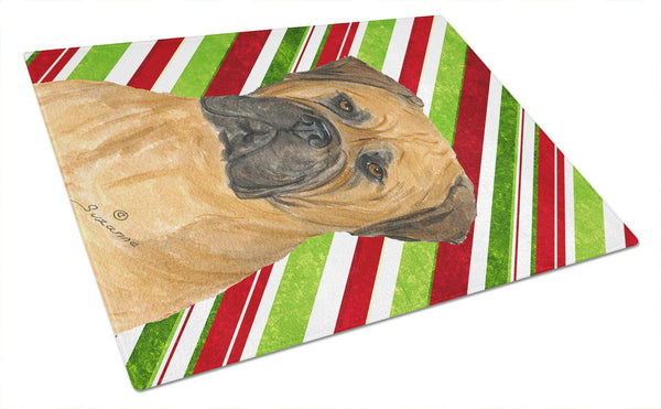 Bullmastiff Candy Cane Holiday Christmas Glass Cutting Board Large by Caroline's Treasures