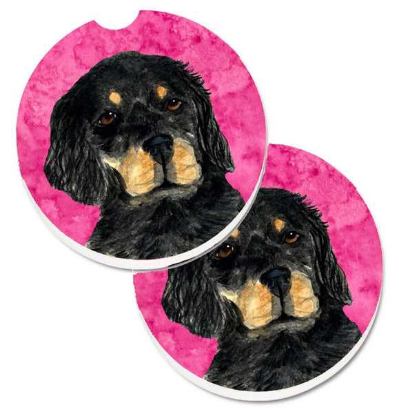 Pink Gordon Setter Set of 2 Cup Holder Car Coasters SS4791-PKCARC by Caroline's Treasures