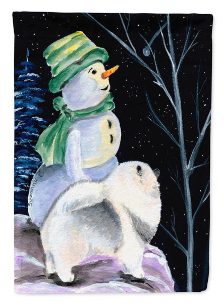 Snowman with Keeshond Flag Garden Size.