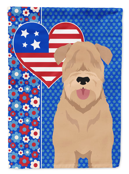 Red Wheaten Terrier USA American Flag Garden Size  the-store.com.