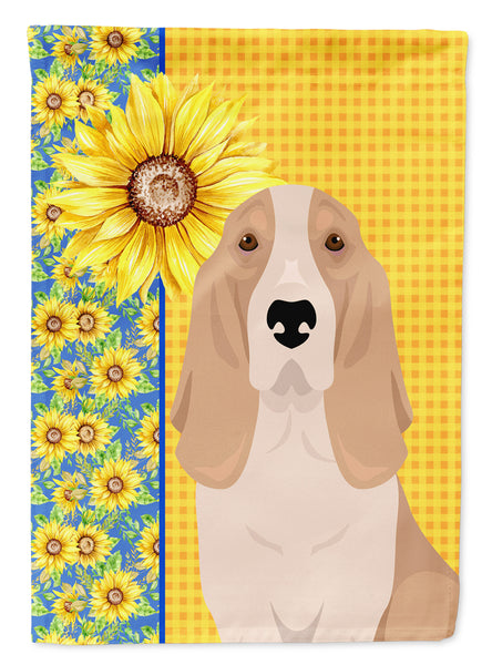 Summer Sunflowers Lemon and White Tricolor Basset Hound Flag Garden Size  the-store.com.