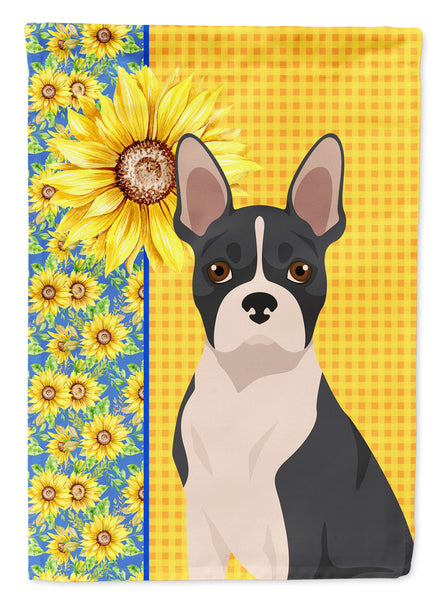 Summer Sunflowers Black Boston Terrier Flag Garden Size  the-store.com.