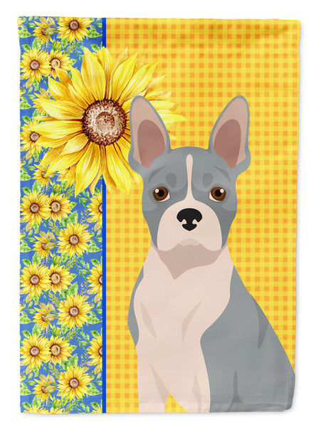 Summer Sunflowers Blue Boston Terrier Flag Garden Size  the-store.com.