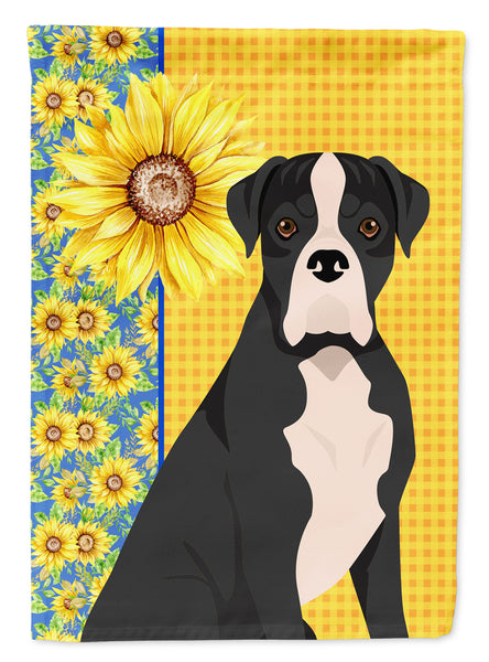 Summer Sunflowers Natural Eared Black Boxer Flag Garden Size  the-store.com.