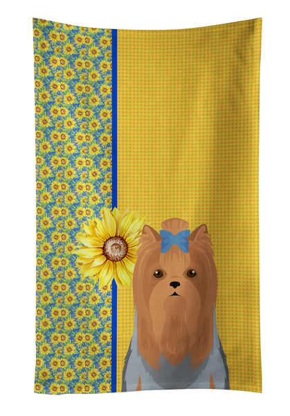 Buy this Summer Sunflowers Blue and Tan Full Coat Yorkshire Terrier Kitchen Towel