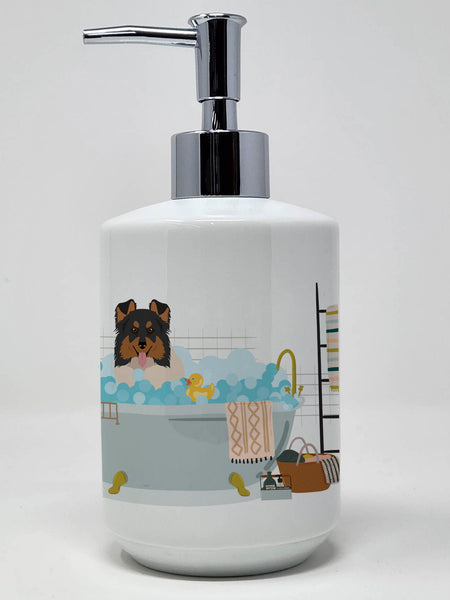 Buy this Tricolor Sheltie Ceramic Soap Dispenser