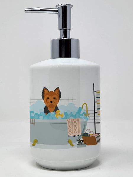 Buy this Black and Tan Puppy Cut Yorkshire Terrier Ceramic Soap Dispenser