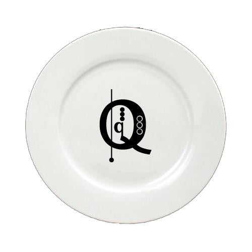 Letter Q Initial Monogram Modern Round Ceramic White Salad Plate CJ1056-Q-DPW by Caroline's Treasures